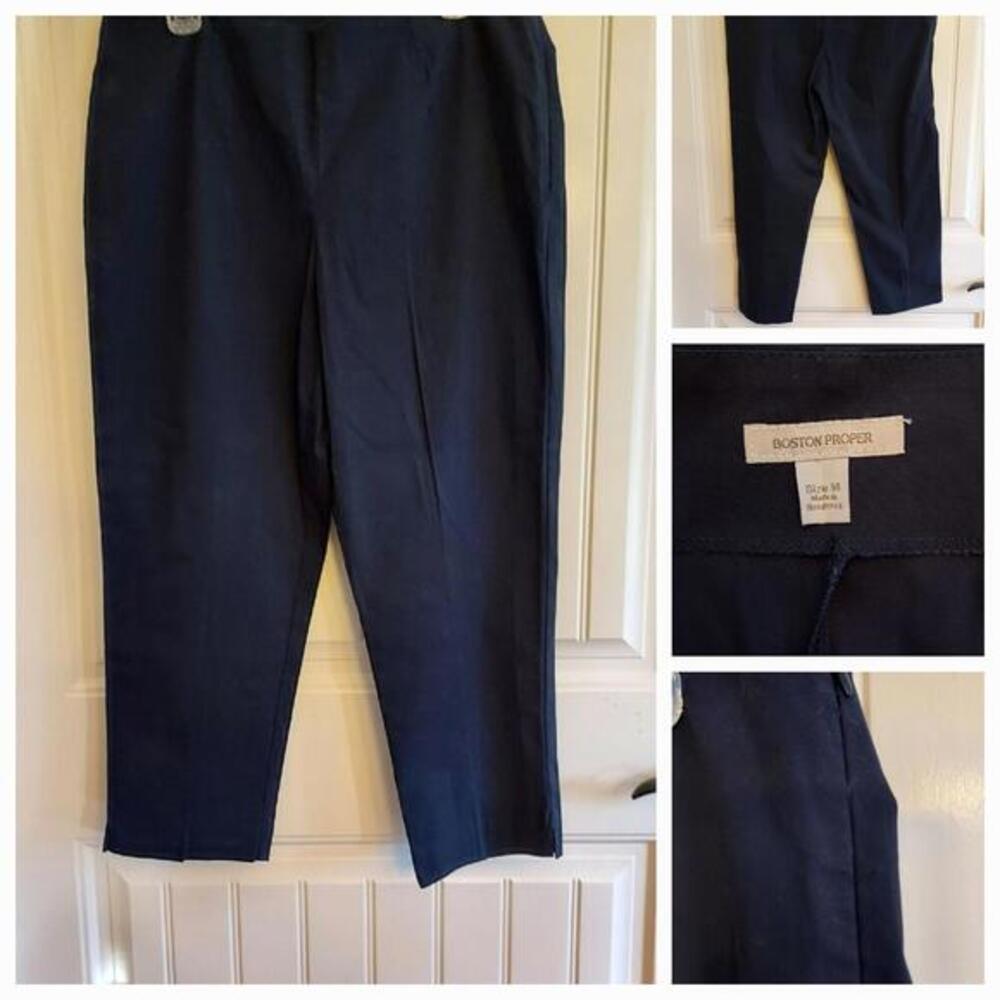 Boston Proper Pull On Slacks Pants Size 14 Navy Ankle Cropped Stretchy Zipper